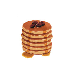 Stack of Pancakes with Syrup and Blueberries – Hand Drawn Food Illustration