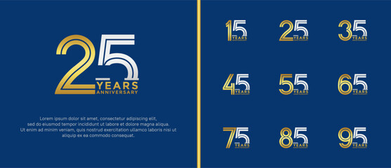 anniversary vector logo set, gold and silver color can be use for celebration
