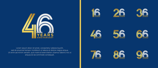 anniversary vector logo set, gold and silver color can be use for celebration