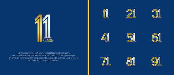 anniversary vector logo set, gold and silver color can be use for celebration