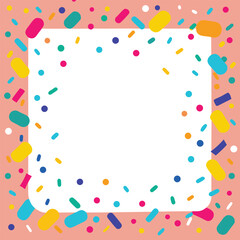 Colorful confetti border frame repeat pattern. Great for a birthday party or an event celebration invitation or decor. Surface pattern design.