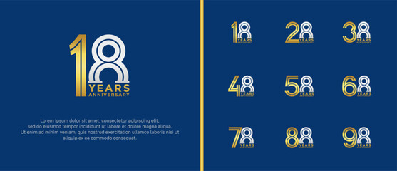 anniversary vector logo set, gold and silver color can be use for celebration