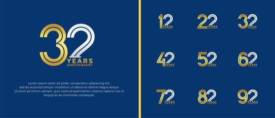 anniversary vector logo set, gold and silver color can be use for celebration