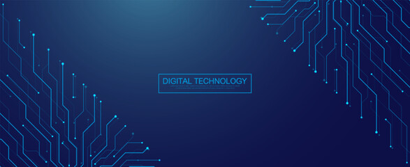 Motherboard technology circuit board texture design. Creative idea AI banner concept for internet technology. Digital motherboard concept for poster, cover, banner, header, web presentation template.