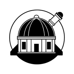 Observatory building with telescope icon in circle emblem vector illustration