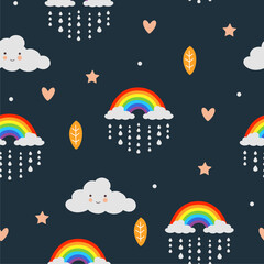 cute seamless pattern with clouds and rainbows