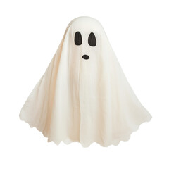 Playful ghost figure with simple design, featuring black eyes and mouth, evokes whimsical spirit