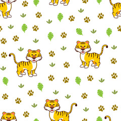 Obraz premium cute tiger seamless pattern background