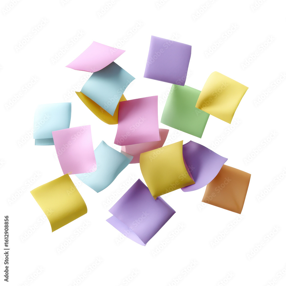 Poster 3d sticky notes animation isoleted on transparent background .