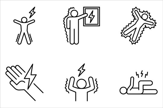 electric shock icon set, Electrical Shock Hazard Symbol on white background