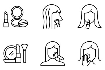Makeup linear icon set. Beauty parlor. Face cosmetics. Personal care on white background