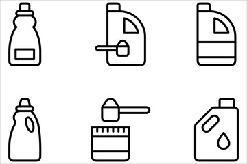 Bleach bottle icons set. Outline set of bleach bottle vector icons on white background