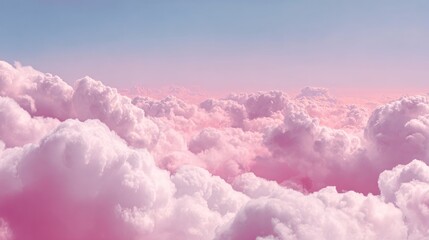 A dreamy, soft-hued sky filled with fluffy pink and white clouds, evoking serenity