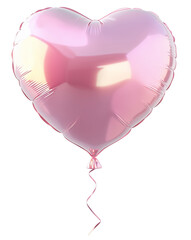 Pink heart balloon 3d rendering icon illustration PNG. Minimal style colorful heart shape balloon on transparent isolated background.