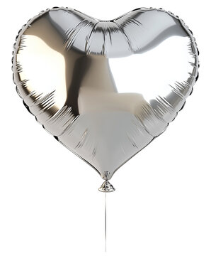 Silver heart balloon 3d rendering icon illustration PNG. Minimal style colorful heart shape balloon on transparent isolated background.