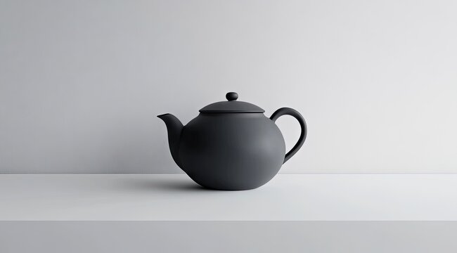Dark gray teapot on a white shelf