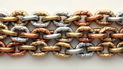Metallic Chain Links with Gold Silver and Copper Accents.