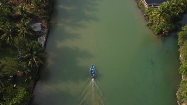 Peaceful boat ride along Maron River &ndash; drone view