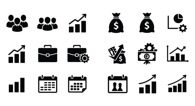 Business Icons Set Finance Growth Strategy Teamwork