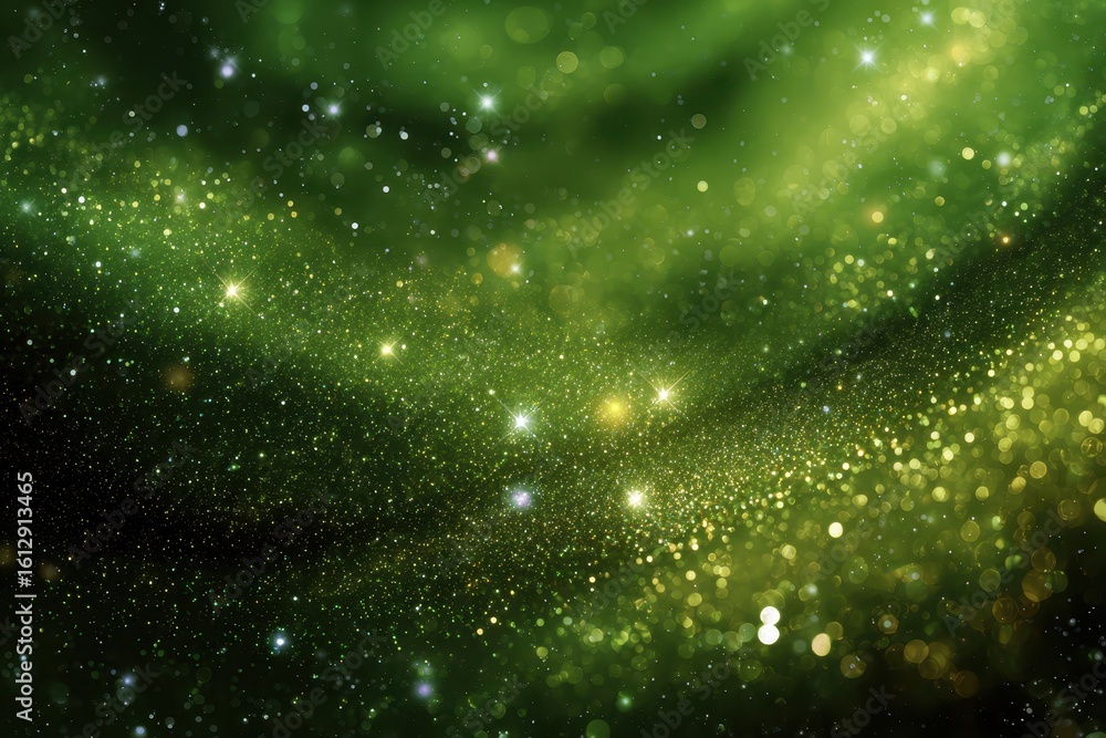 Aufkleber vibrant green glitter sparkle background showcasing an enchanting array of shimmering stars and swir
