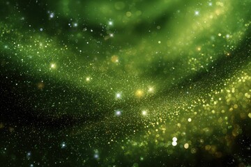 Vibrant green glitter sparkle background showcasing an enchanting array of shimmering stars and swirling patterns for artistic inspiration