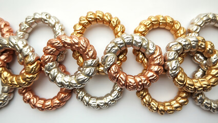 Iron Chain Links with Gold Silver and Copper Accents.
