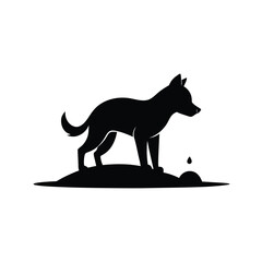 Silhouette of a dog digging a hole on a clean white background