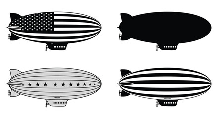 Four Airship Illustrations Black and White Designs