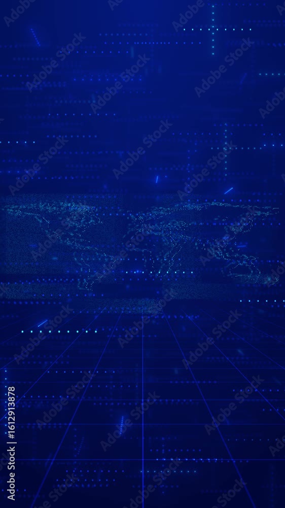 Poster digital world map hologram world map news studio blue background. world map digital concept. busines