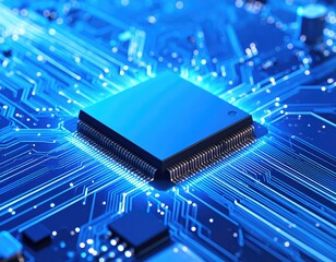Futuristic Chip on a Motherboard with High-Tech Circuit Design