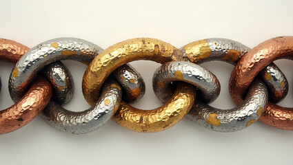Metallic Chain Links with Gold Silver and Copper Accents connection concept 