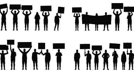 Silhouettes of People Holding Protesting Signs