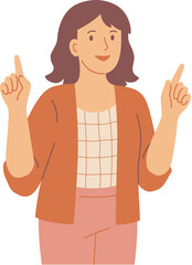Woman Pointing Up With Both Hands