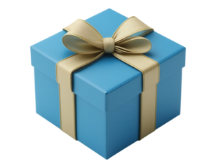 Blue Gift Box with Gold Ribbon and Bow