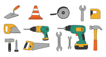 Construction Tools and Equipment Illustration