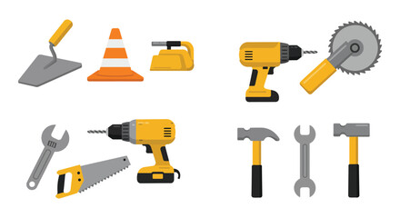 Construction Tools Icons Set Yellow and Orange