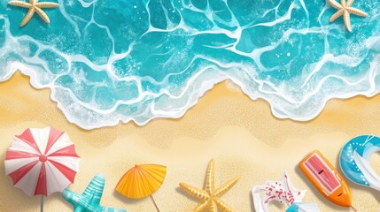 Summer vector background with beach and sea for banners, cards, flyers, social media wallpapers, etc.