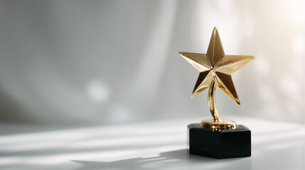 Golden star award shines on white background. Represents success, achievement. Good for marketing, web use, editorial.