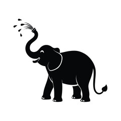 Majestic elephant silhouette spraying water gracefully in a dynamic pose