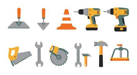 Construction Tools and Safety Icon Set