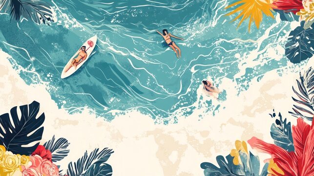 Summer vector background with beach illustrations for banners, cards, and social media