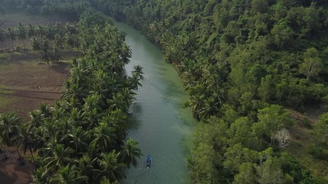 Peaceful boat ride along Maron River &ndash; drone view
