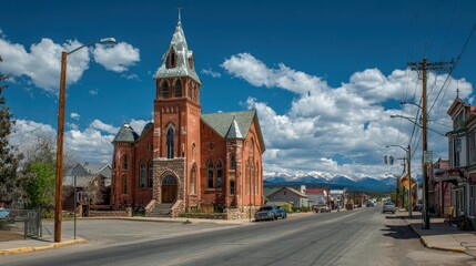 Fototapeta premium Church on Corner in Leadville, Colorado: Old Architecture of a Historical City