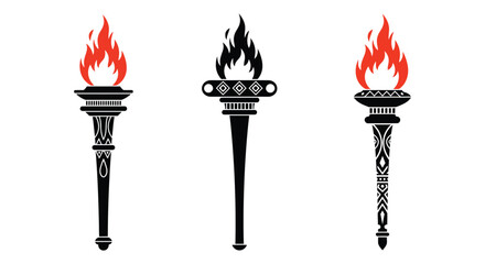 Torch Vector Icons with Flames Symbol of Victory and Hope