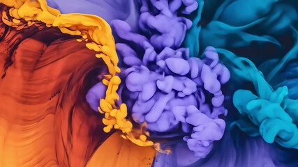 Abstract slow motion shot of vibrant colored ink mixing in liquid, creating beautiful and mesmerizing fluid patterns - Powered by Adobe