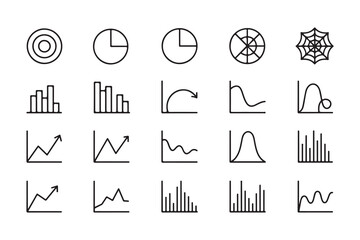 Various Types of Data Visualization Icons Representing Information and Statistics for Business Analysis and Reporting