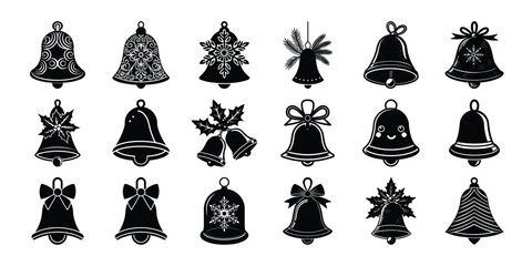 Collection of Christmas Bells Silhouettes for Holiday Decor and Design
