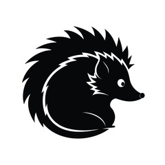Charming hedgehog curled up in a simple silhouette on a clean white background