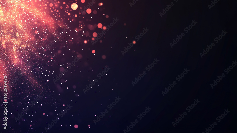 Poster glowing particles and bokeh lights on dark background abstract design