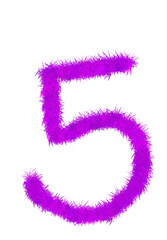 Fototapeta premium 3D Number Five Pink Fur Clipart Transparent Background PNG Modern Artistic Fluffy Soft Texture Digital Icon